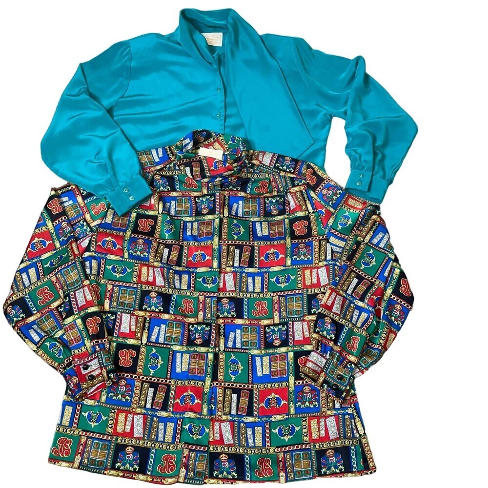 Vintage Pendleton blouse top set of 2 button down satin/silk feel shoulder pads